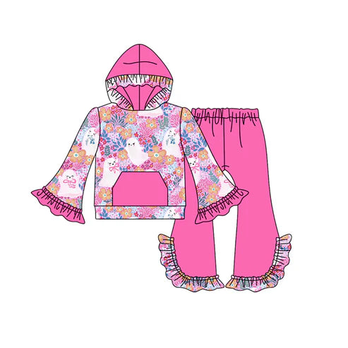 7.26  GLP2619 Baby Girls Long Sleeves Ghosts Bows Floral Tunic Bell Bottom Pants Set Preorder