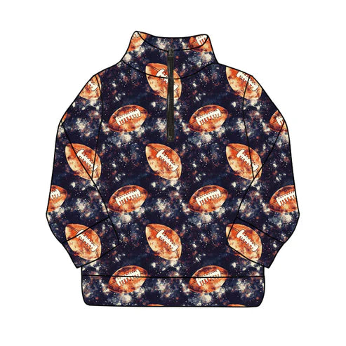 10.10 Custom Moq 5 Baby Boys Navy Footballs Zipper Team Pullovers Top