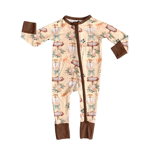7.26 LR2462 Baby Boys Long Sleeves Pumpkins Patch Bows Zipper Pant Rompers Preorder