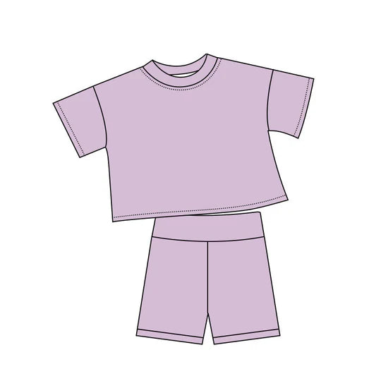 12.9 MOQ：5pcs GSSO2975 pre-order baby girl clothes purple print toddler girl summer outfit