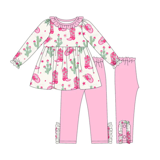 6.16 GLP2367 Baby Girls Long Sleeves Pink Boots Cactus Tunic Legging Pants Set Preorder