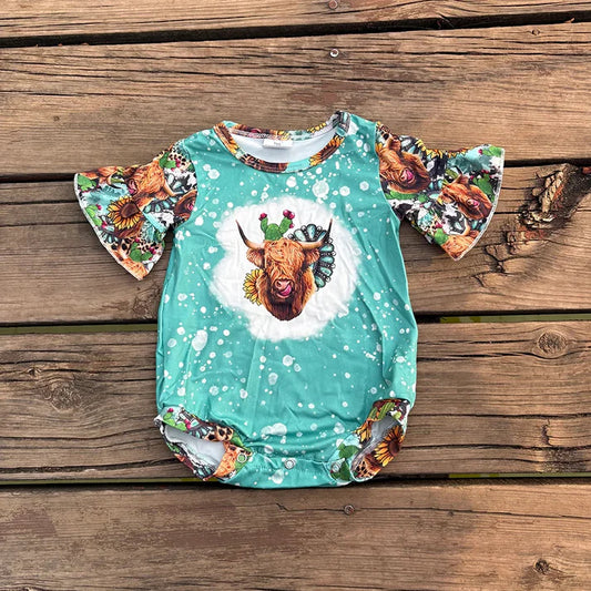 8.21 SR0126 Baby Girls Highland Cow Summer Romper
