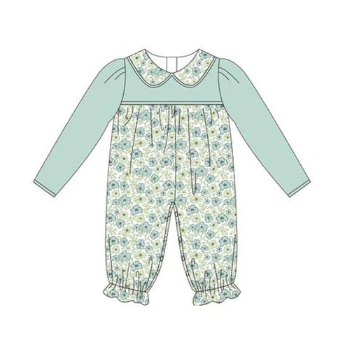 6.7 LR2279 LR2258 Baby Girls Aqua Long Sleeves Floral Ruffle Pant Rompers Preorder