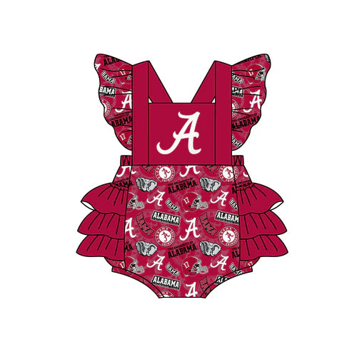 4.26 Preorder Moq 3 Baby Girls A Team Ruffle Rompers