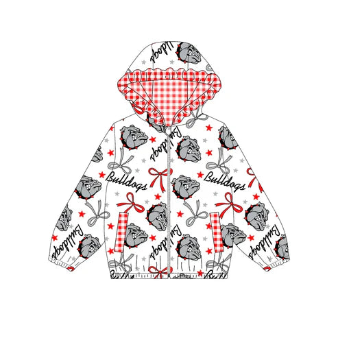 9.9 Custom Moq 5 Baby Girls Red Bulldogs Team Zipper Hoodies Tops