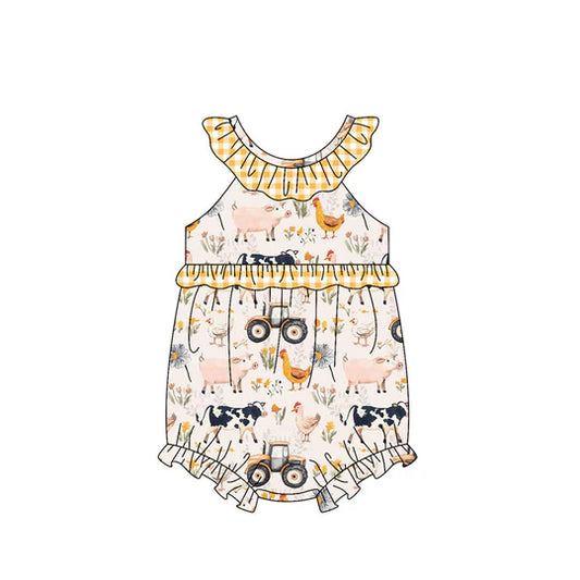 12.24 MOQ:5pcs SR3848 pre-order baby girl clothes farm animal print toddler girl summer bubble