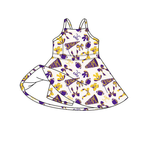 7.25 GSD2781 Baby Girls Strap Go Team Bows Plaid Shorts Team Yoga Active Knee Length Dress Preorder