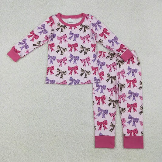 9.26 GLP2730 Baby Girls Colorful Bows Plaid Top Pant Fall Pajamas Set