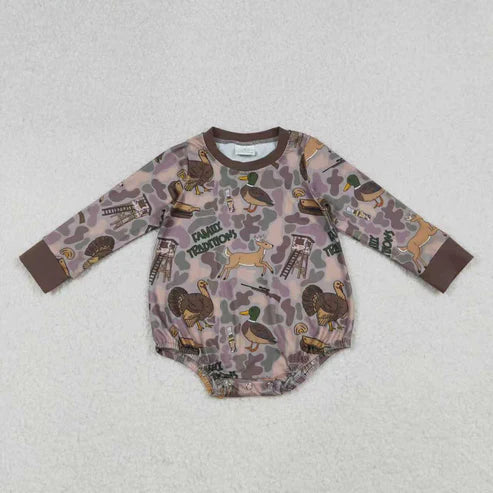 11.1 Sibling Baby Boys Brown Turkey Ducks Camo Top Pockets Pant Hunting Clothes Sets Rompers
