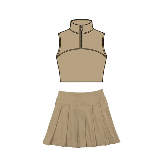 12.6 MOQ:5pcs GSD3292 pre-order toddler girl clothes Khaki print girl yoga summer skirt set