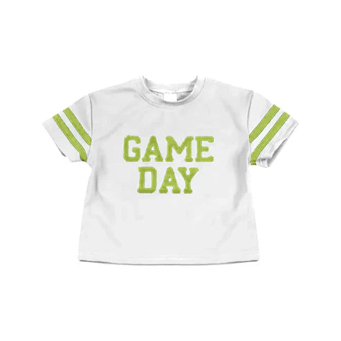 6.25 Custom Moq 3 Baby Girls Green Game Day Team Cheer Short Sleeve Sports Shirts Tops