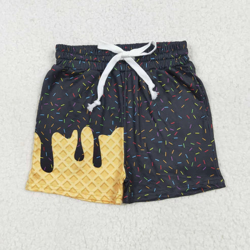 7.7 SS0624 Baby Girls Black Ice Cream Drip Summer Shorts Bottoms