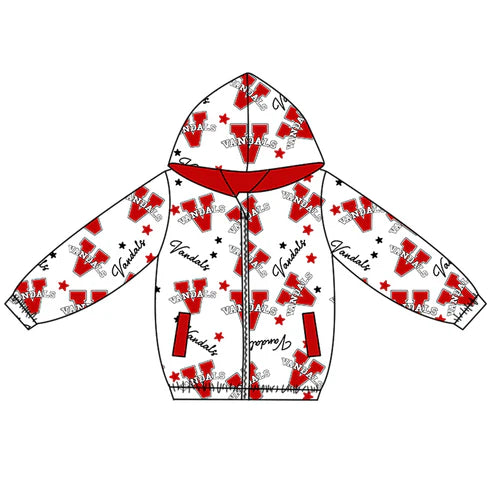 10.11 Custom Moq 8 Baby Boys Red Vandals Team Zipper Hoodies Tops