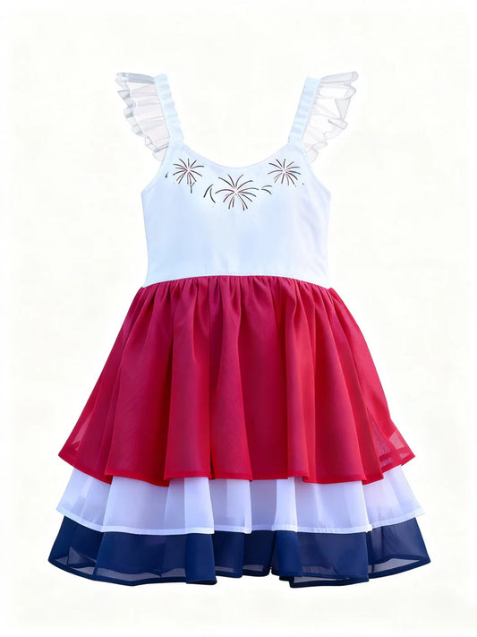 11.13 MOQ:5pcs GSD3084 pre-order toddler clothes fireworks girl 4th of July summer dress