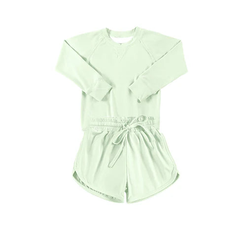 3.28 GLS0009 Baby Girls Aqua Long Sleeves Top Short Yoga Set Preorder