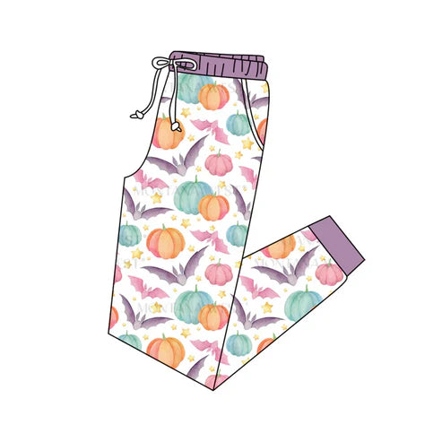 6.10 Custom Moq 3 Adult Women Halloween Purple Pumpkin Bats Jogger Pants