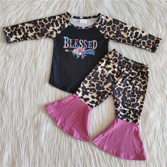 6 A14-12 Girl Blessed Leopard Bell Outfit