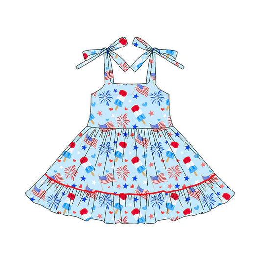 12.20 MOQ：5pcs GSD3442 pre-order toddler clothes flag print girl 4th of July summer dress