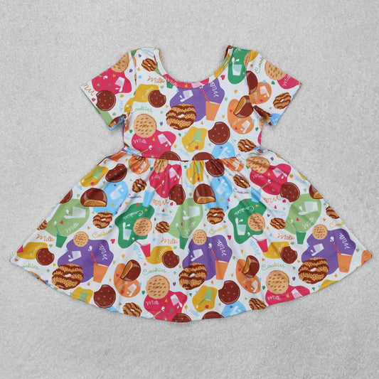 L-3.2 GSD1809 Baby Girls Cookie Short Sleeve Knee Length Dress