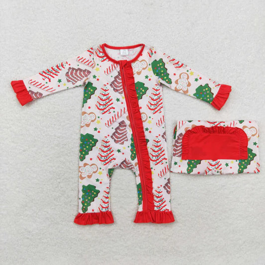4.8 bamboo rts no moq LR1149 Modal Christmas tree biscuit gingerbread man lace zipper long-sleeved jumpsuit