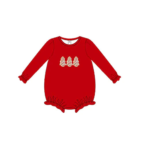 6.7 LR2264 Baby Girls Red Long Sleeves Trees Ruffle Rompers Preorder