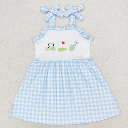 L-3.6 GSD0907 Golf tour car blue plaid lace halter dress