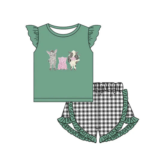 12.29 MOQ：5pcs GSSO3097 pre-order toddler girl clothes farm animal print girl summer set