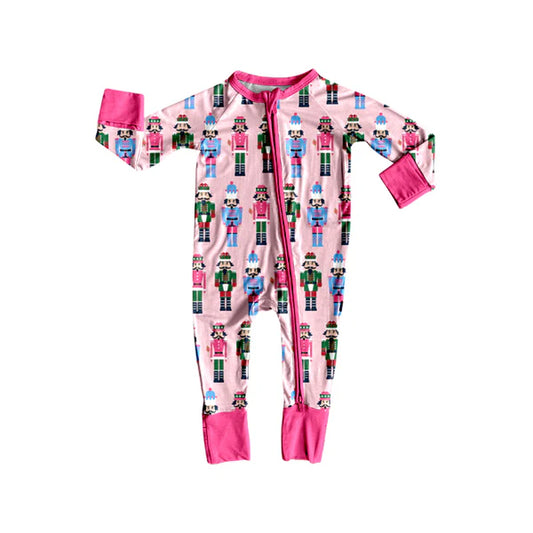 8.27 LR2598 Baby Girls Colorful Soldiers Plaid Zipper Footie Rompers Preorder