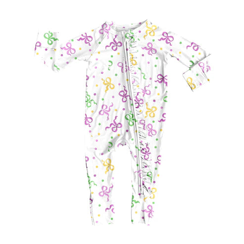 9.30  LR2735 Baby Girls Mardigras Bows Polka Dots Zipper Rompers Preorder