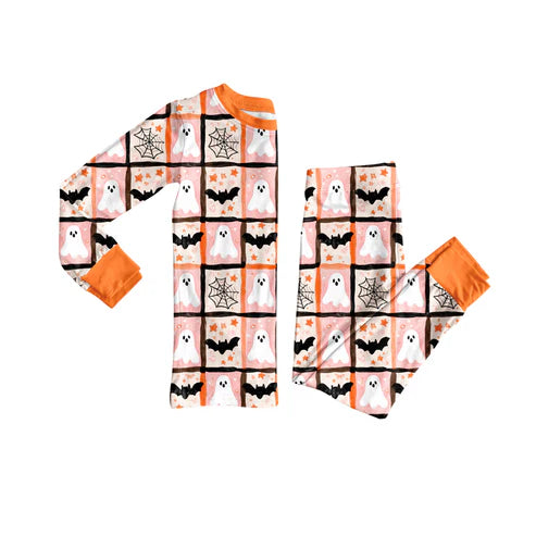 8.5 GLP2682 Baby Girls Ghosts Bats Plaid Top Pants Halloween Pajamas Set Preorder