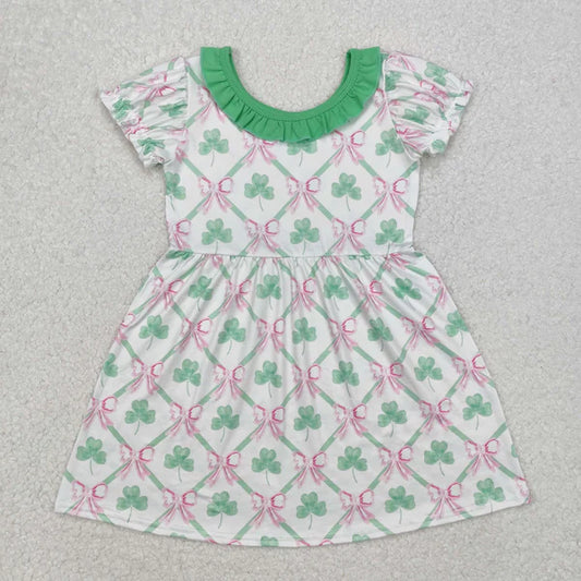 L-3.2 GSD1493 Baby Girls St Patrick Quatrefoil Bows Knee Length Dress