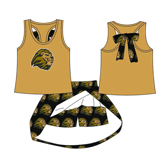 8.19 Custom Moq 5 Baby Girls Gold Lion vest team Top Skirt Skort Sets