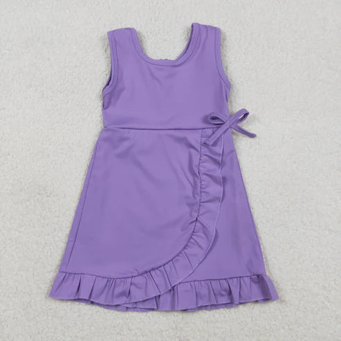 12.27 RTS NO MOQ（In Stock) GSD3036 Solid Purple Bow-Trimmed Sleeveless Yoga Dress
