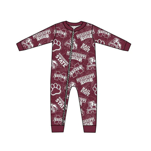 4.28 Preorder Moq 3 Baby Kids Team MI Long Sleeve Zip Rompers