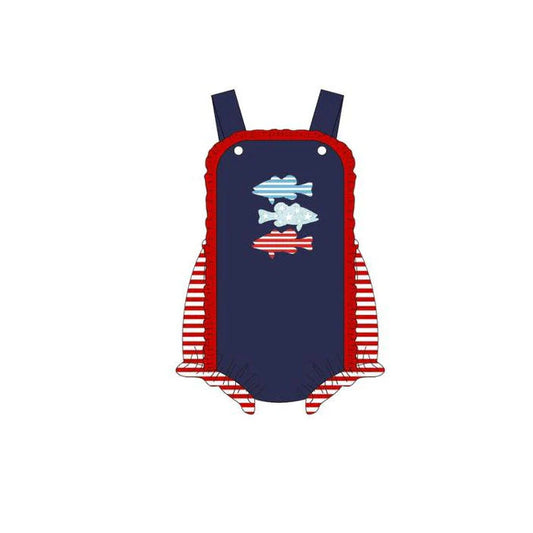 12.5 MOQ:5pcs SR3707 pre-order baby girl clothes fishing print girl 4th of July summer bubble