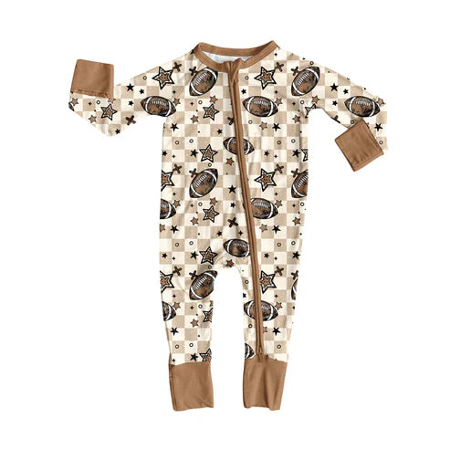 8.5 LR2548 Baby Boys Footballs Stars Plaid Team Zipper Footie Rompers Preorder