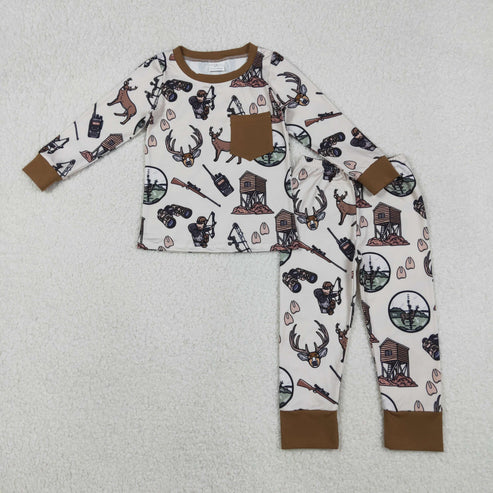 11.17 BLP1236 Baby Boys Deer Hunting Pocket Top Pant Western Pajamas Set