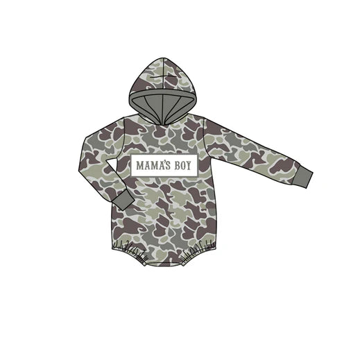 10.23 LR2792 Baby Boys Grey Camo Mama's Boy Hoodie Rompers Preorder