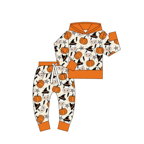 6.10 Custom Moq 3 Baby Kids Halloween Cow Hoodies Top Pant Set