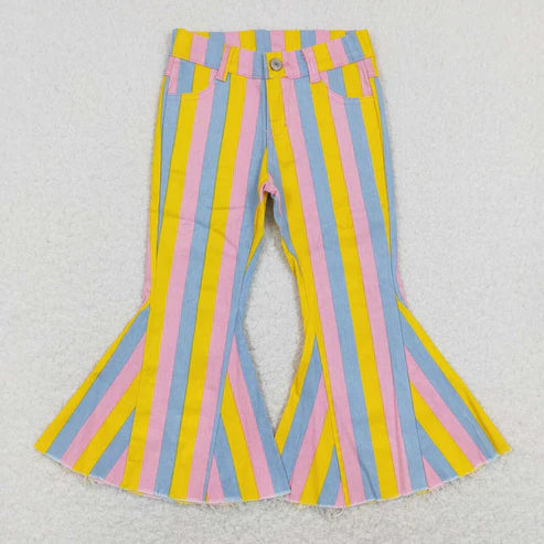 L-3.7  P0332 pink blue and yellow striped denim trousers