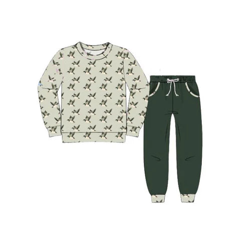 10.20 BLP1308 Baby Boys Green Ducks Plaid Top Pockets Pants Hunting Clothes Sets Preorder