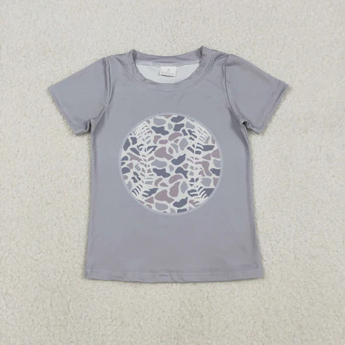 12.8 BT1430 Baby Boys Short Sleeve Light Grey Camo Baseballs Team T-shirts Top