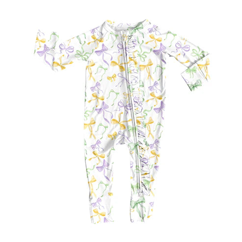 9.30 LR2736 Baby Girls Mardigras Bows Plaid Zipper Rompers Preorder