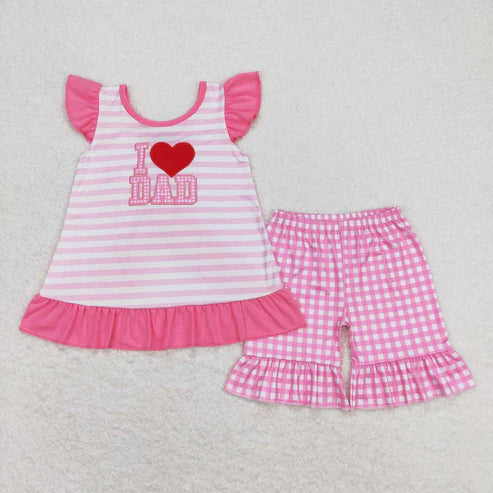 6.17 GSSO0563 Embroidered love heart striped bow powder-white checkered short-sleeved shorts suit