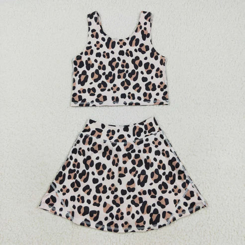 8.23 GSD2327 Baby Girls Sleeveless Leopard Top Skort Yoga Set
