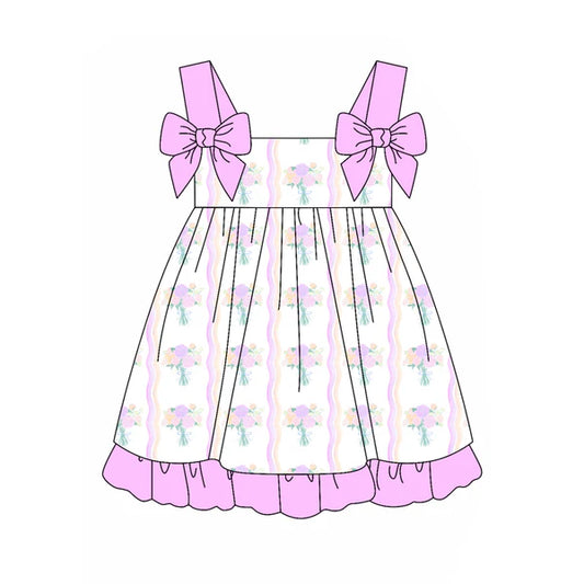 3.27 GSD2265 Baby Girls Hot Pink Bows Strap Floral Stripe Knee Length Dress Preorder