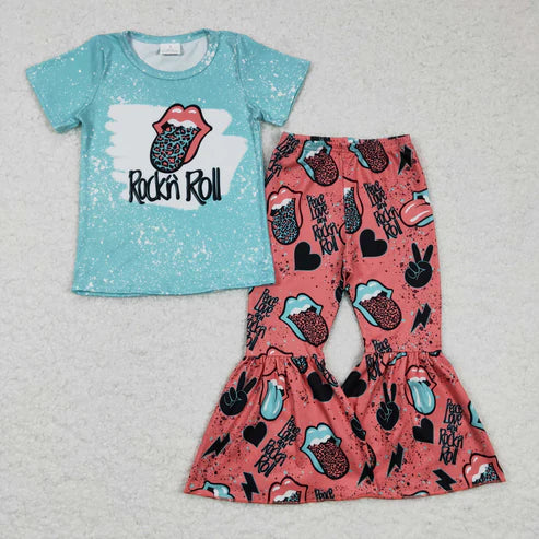 4.22 RTS NO MOQ GSPO0255 Kids Clothing Girls Short Sleeve Top And Long Pants Cartoon Print