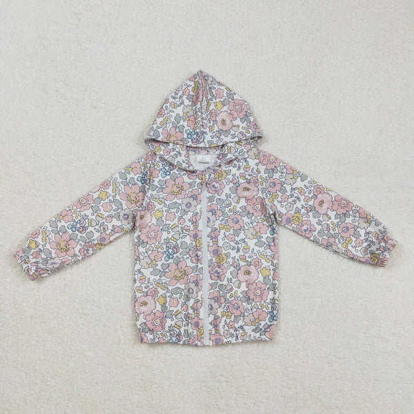 3.12 GT0914 Baby Girls Spring Pink Flowers Long Sleeve Hooded Zip Jacket Cardigan Tops