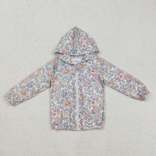 3.12 GT0914 Baby Girls Spring Pink Flowers Long Sleeve Hooded Zip Jacket Cardigan Tops