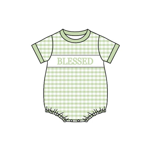 10.20 SR3261 Baby Boys Green Checked Blessed Rompers Preorder